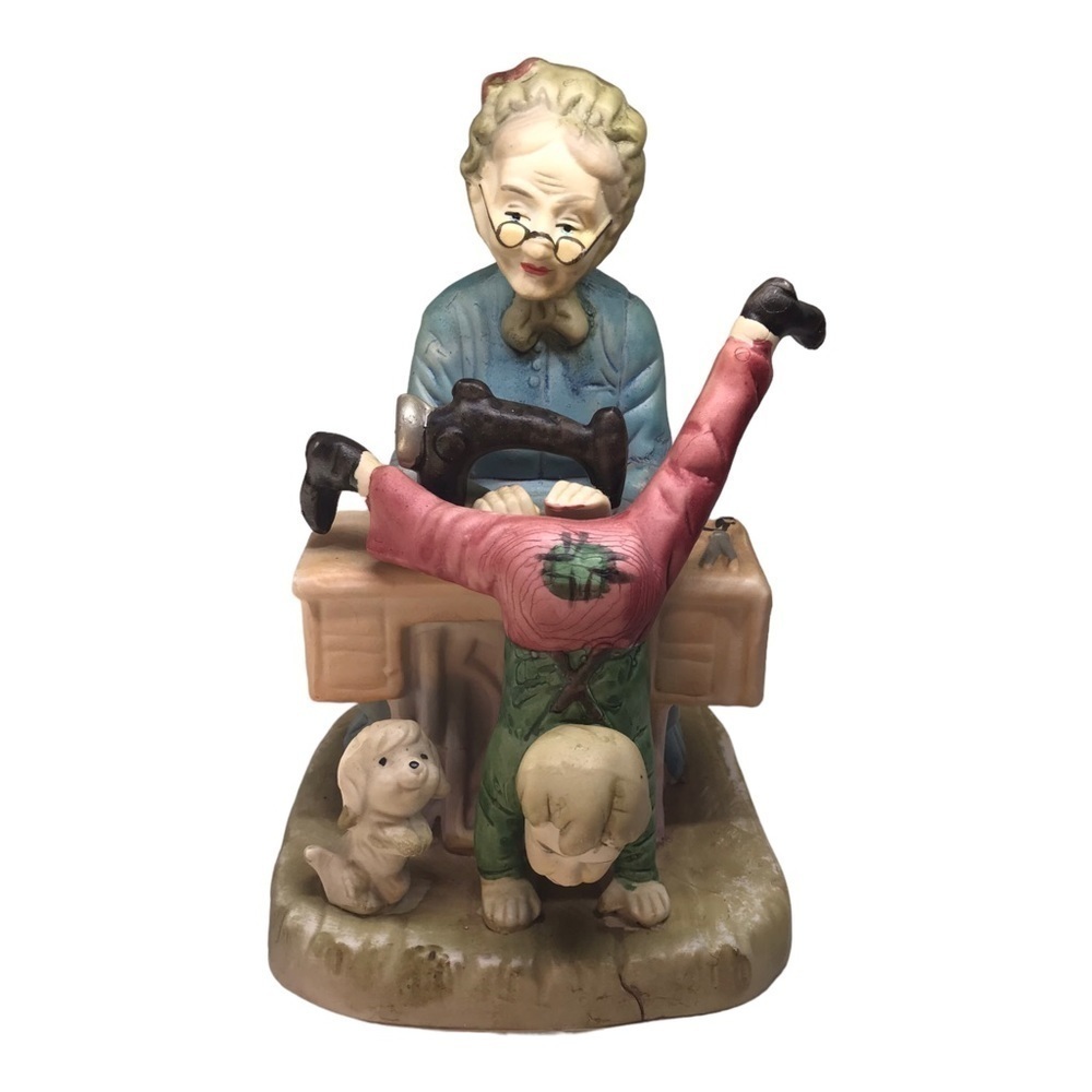Vintage Original Art Mark Grandma Sewing Grandsons Pants Figurine
